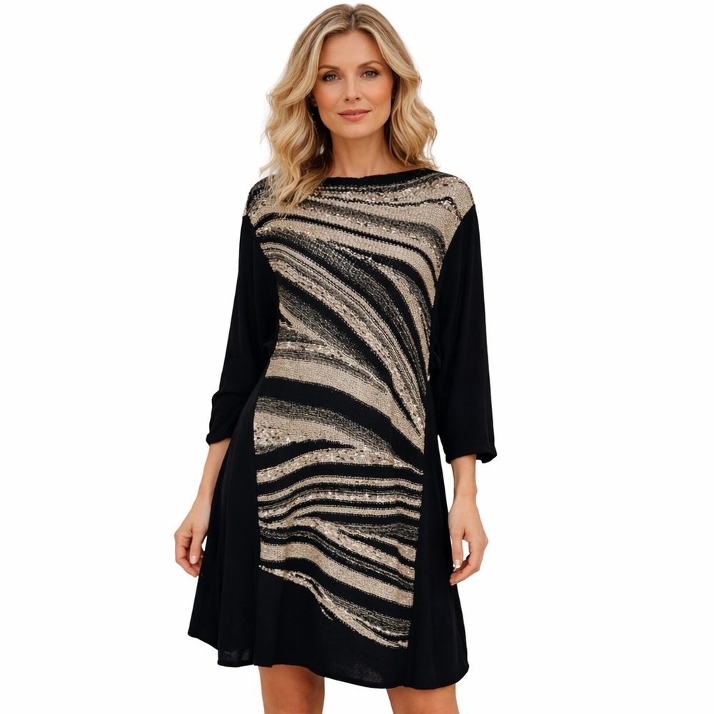 Scala Vintage Abstract Long Sleeve Wool Blend Midi Dress Size Large